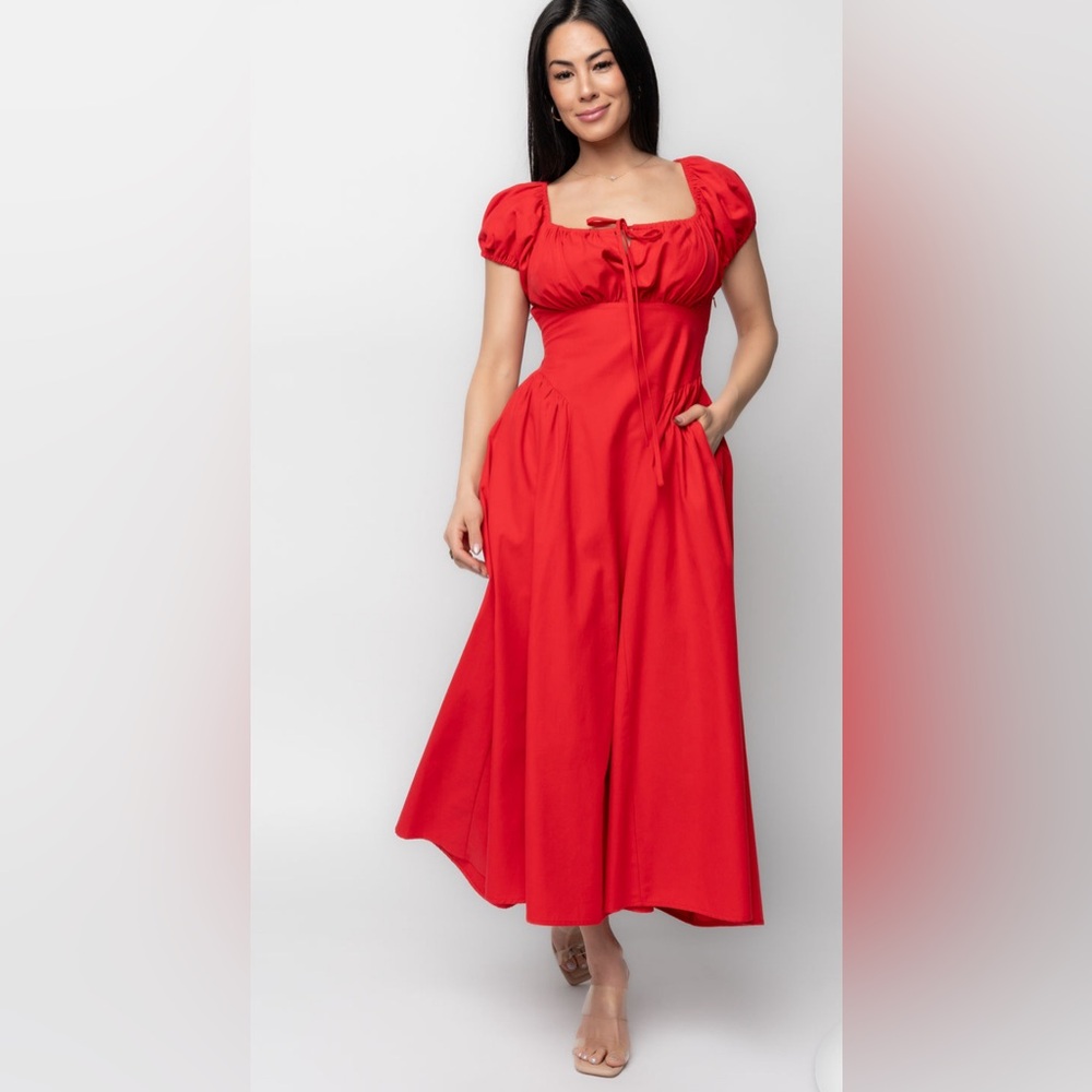 Baltic Born Red Midi Cotton Dress - Picture 5 of 9